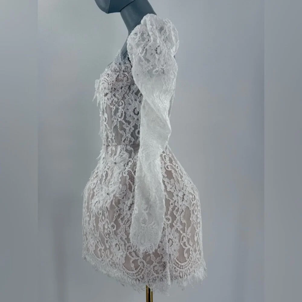 🆕 BRONX & BANCO 🧿 NWOT Colette Lace Long Sleeve Mini Dress, White Sz S / US 4